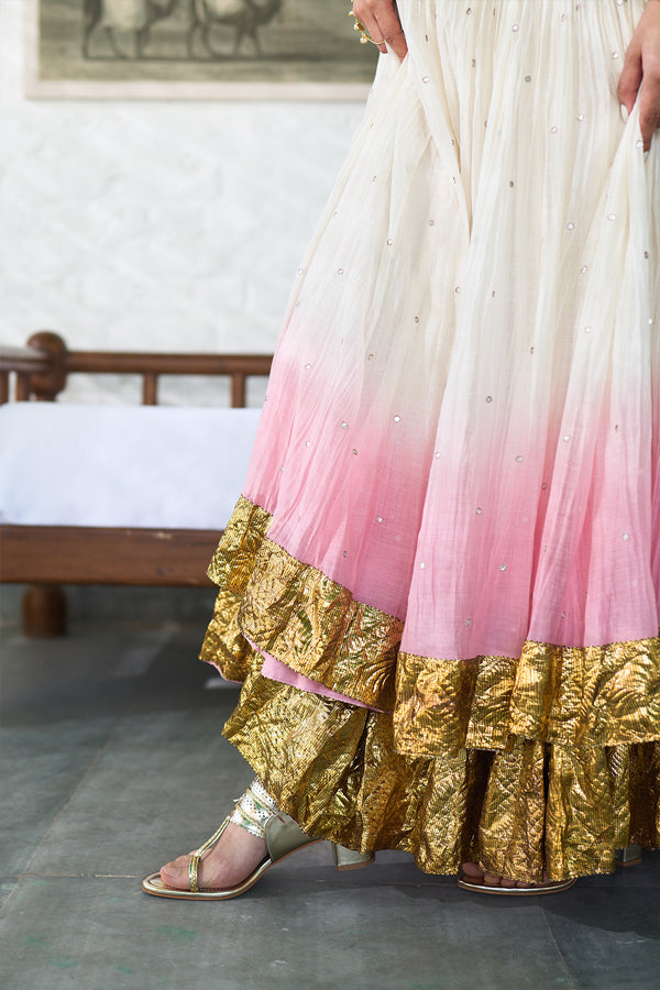 Ombre gota pink double layer ombre lehenga with gotapatti blouse with dupatta ( set of 3 )