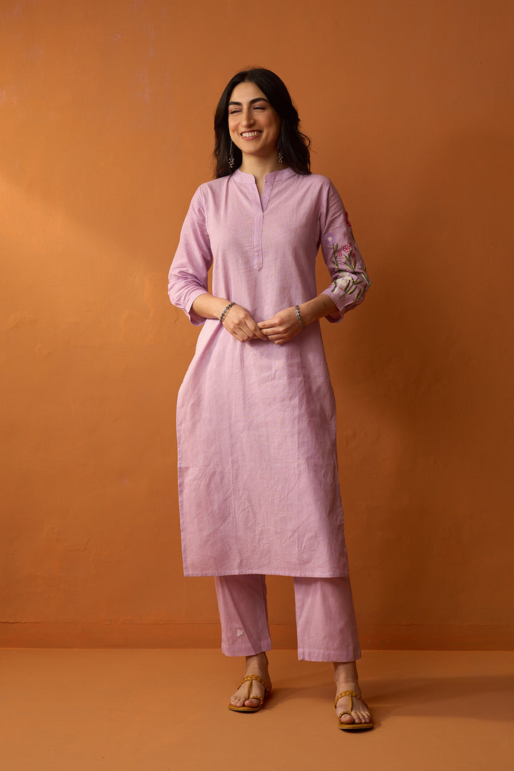 Handcrafted Chikankari lilac co-ored set