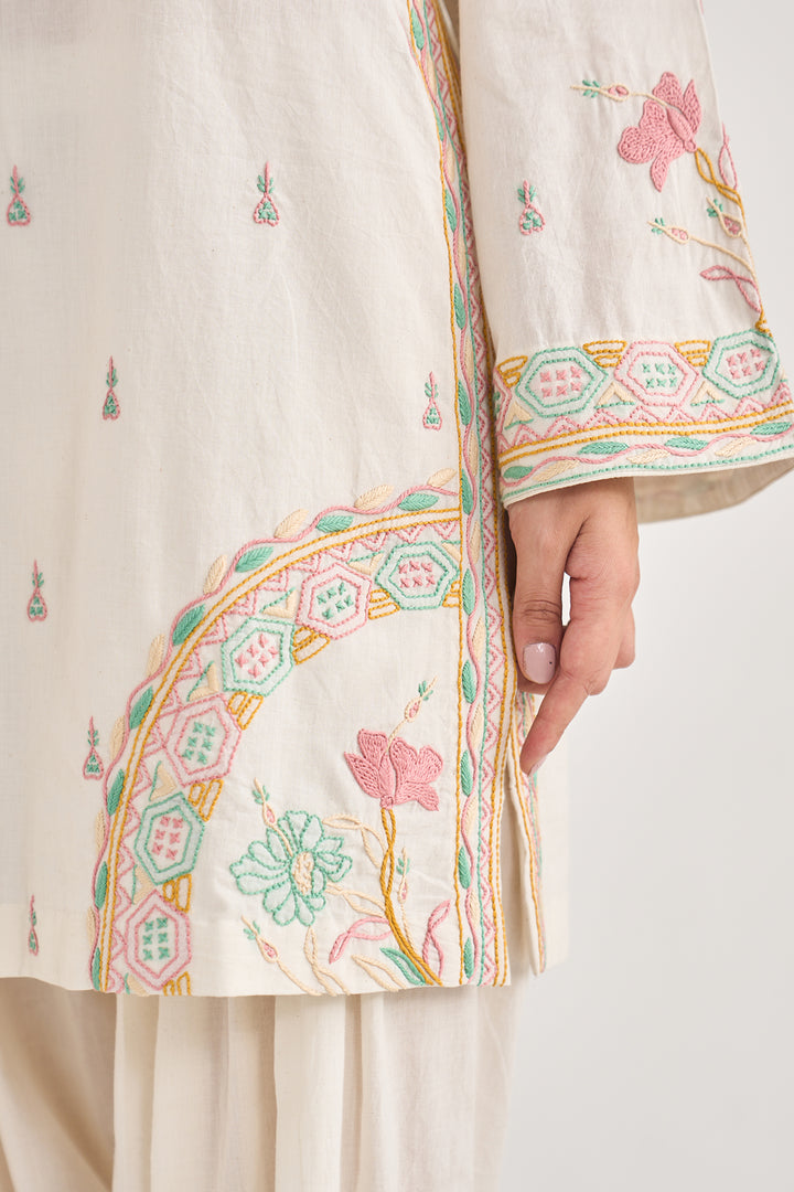 Chikankari summer 26" kora Straight cut kurta with salwar and scarf ( set of 3)