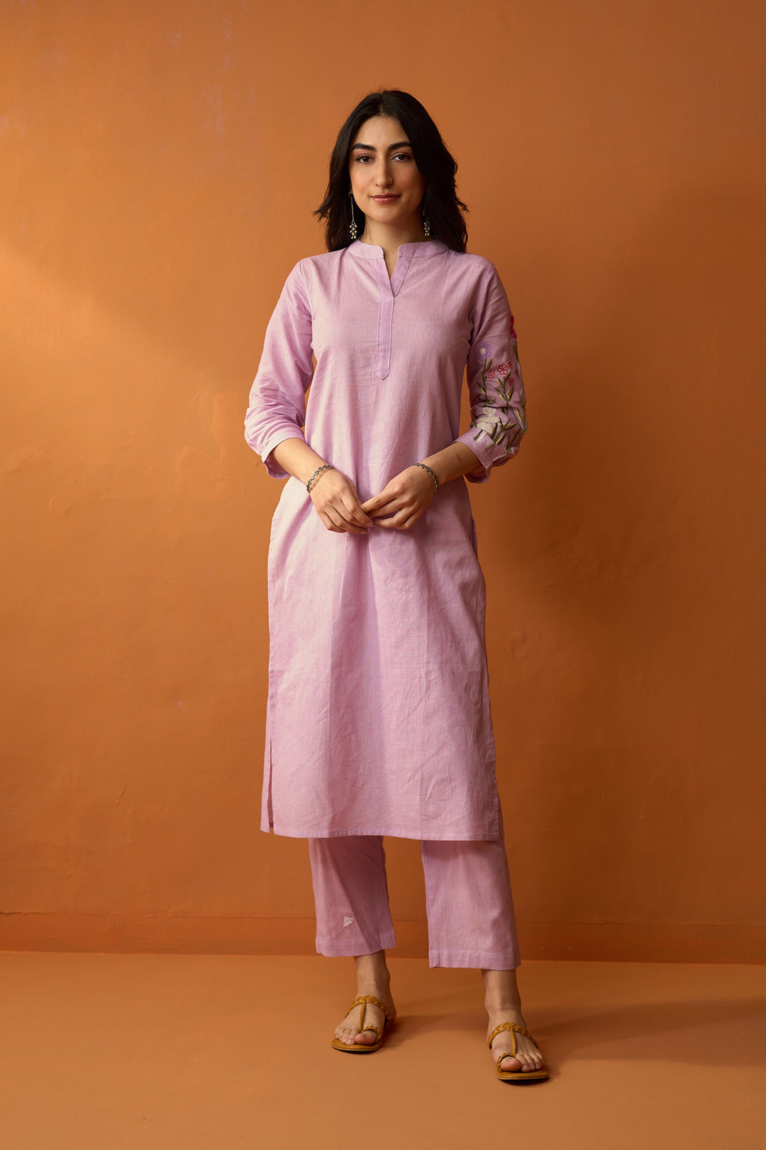 Handcrafted Chikankari lilac co-ored set