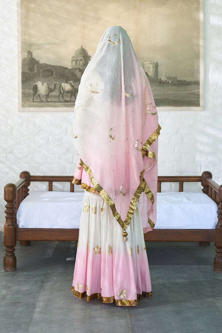 Ombre gota pink patti embroidered gharara set ( set of 3 )