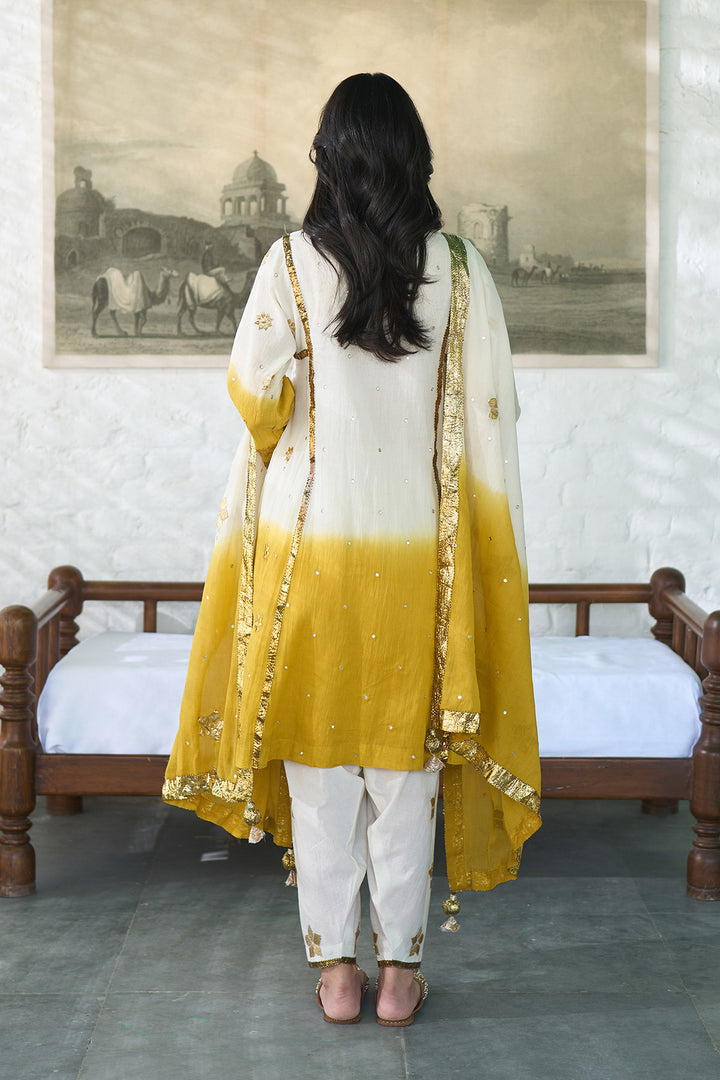 Ombre gota mustard patti embroidered ombre choga set ( set of 3 )