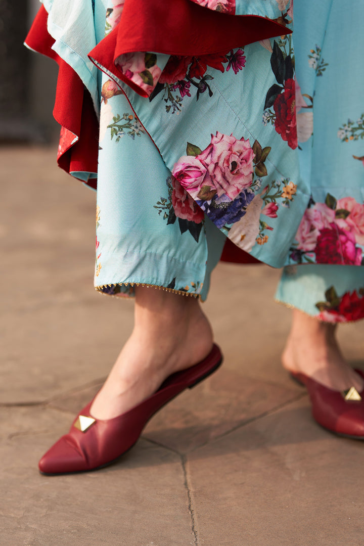 Bagh vol 2 turquoise anarkali with palazzo and printed dupatta (set of 3)