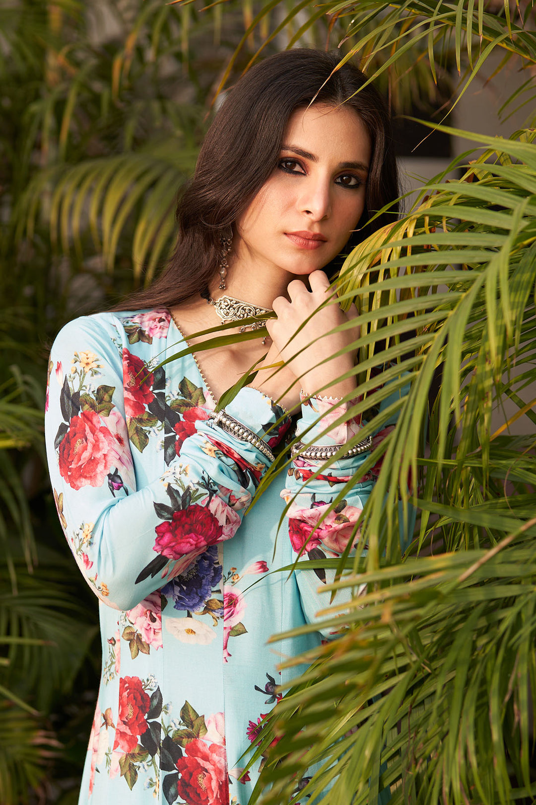 Bagh vol 2 turquoise anarkali with palazzo and printed dupatta (set of 3)