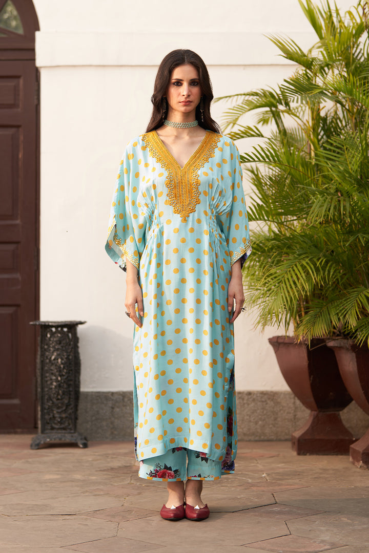 Bagh vol 2 turquoise pintuck kaftan set (set of 2)