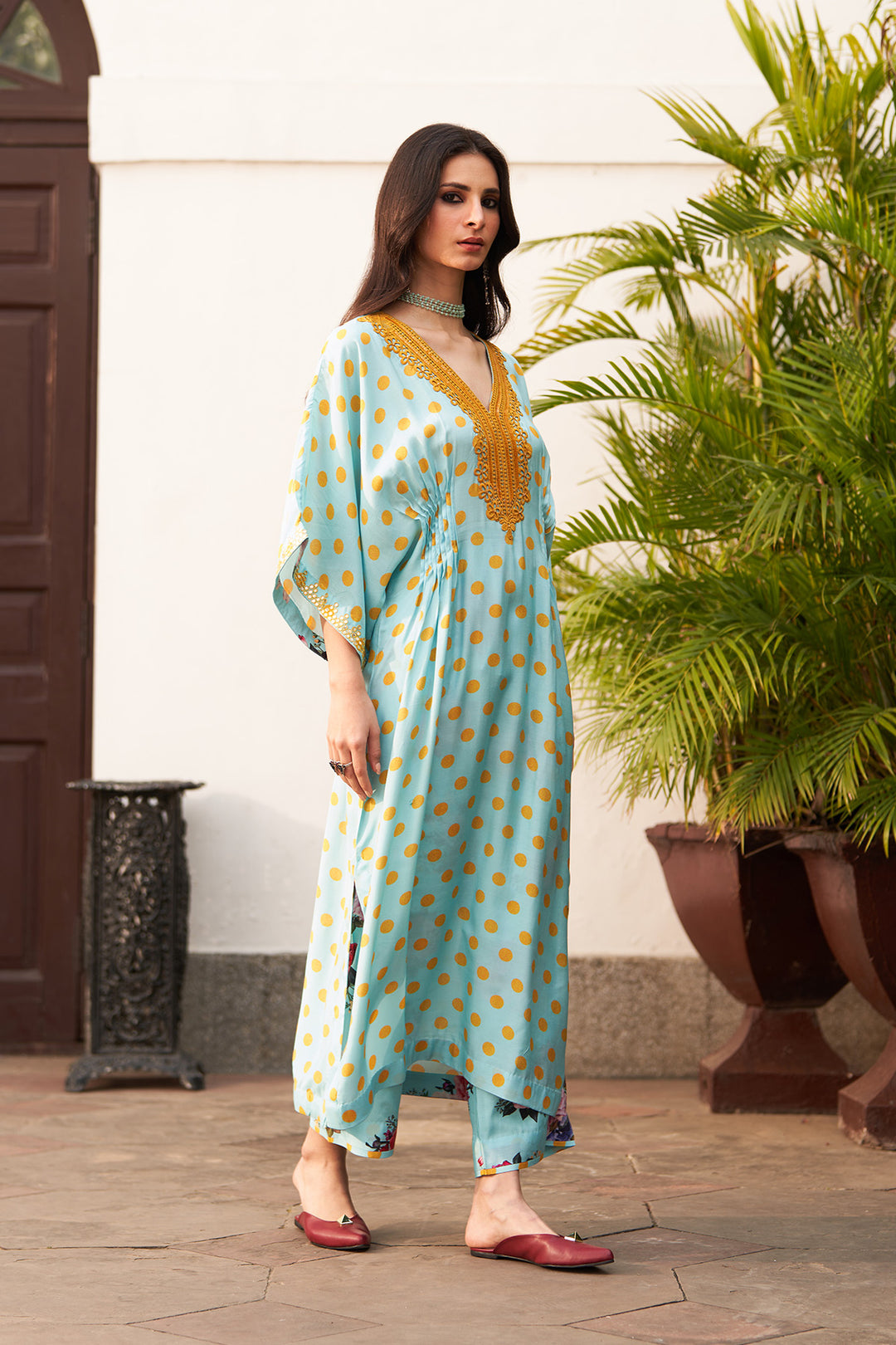 Bagh vol 2 turquoise pintuck kaftan set (set of 2)