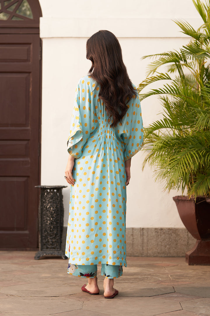 Bagh vol 2 turquoise pintuck kaftan set (set of 2)