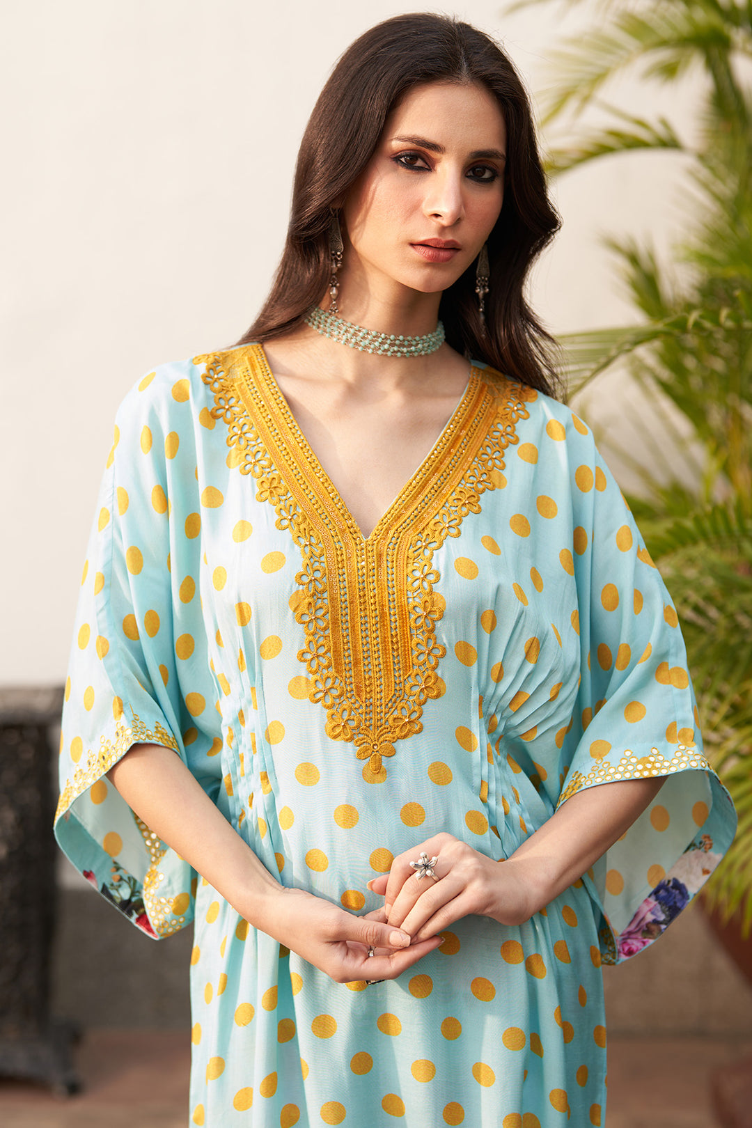 Bagh vol 2 turquoise pintuck kaftan set (set of 2)