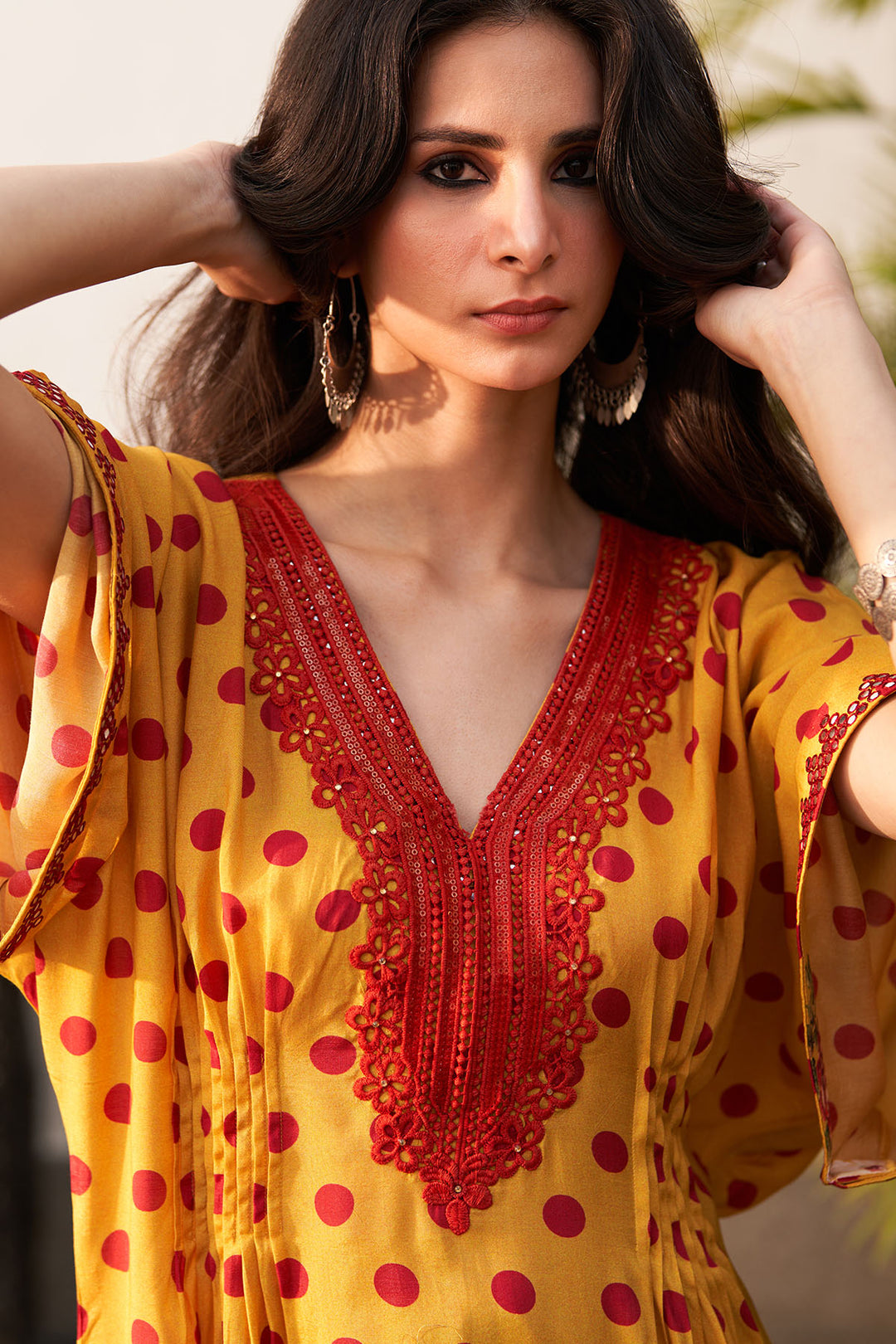 Bagh vol 2 mustard pintuck kaftan set (set of 2)