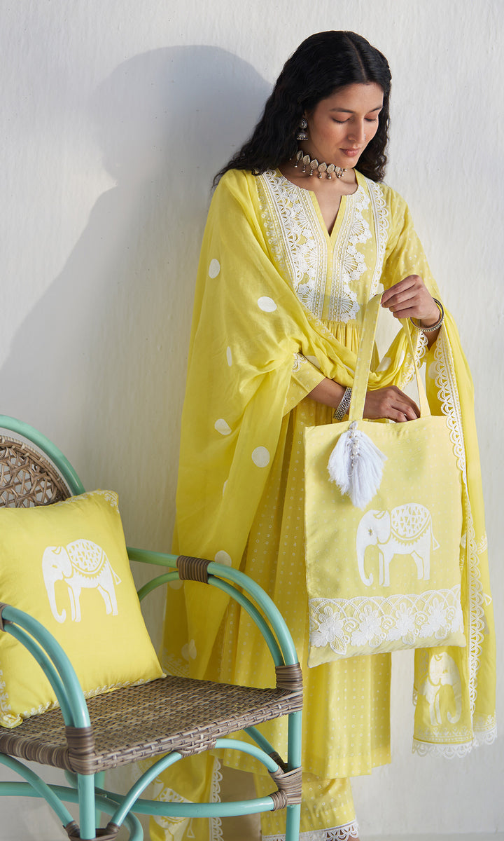 Gaj Yellow Khari Block Print Tote Bag
