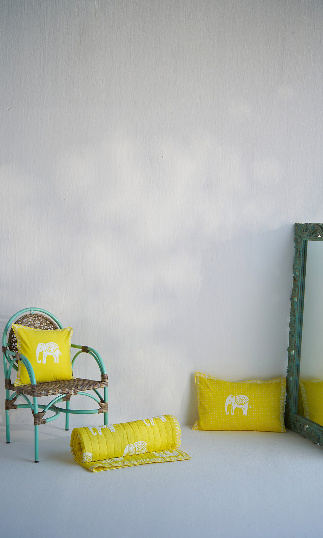 Haathi Yellow Hand Block Print Pillow Cover ( 1 Pcs)