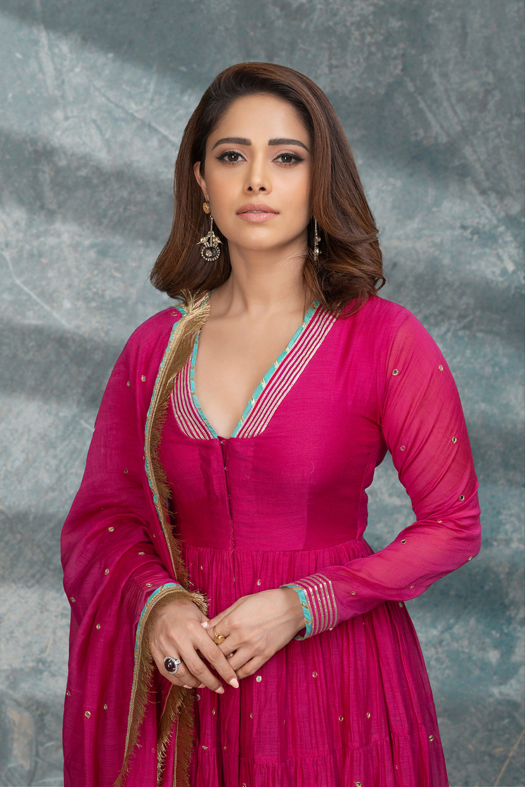 Nushrat Barucha in Rabab Rani gathered Anarkali with flared palazzo and dupatta- set of 3