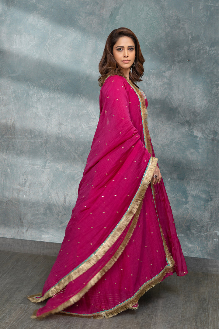 Nushrat Barucha in Rabab Rani gathered Anarkali with flared palazzo and dupatta- set of 3