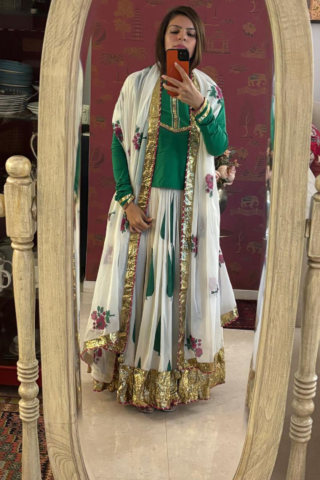 Boota chinar skirt with kurti and dupatta set of 3