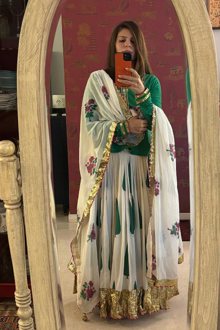 Boota chinar skirt with kurti and dupatta set of 3