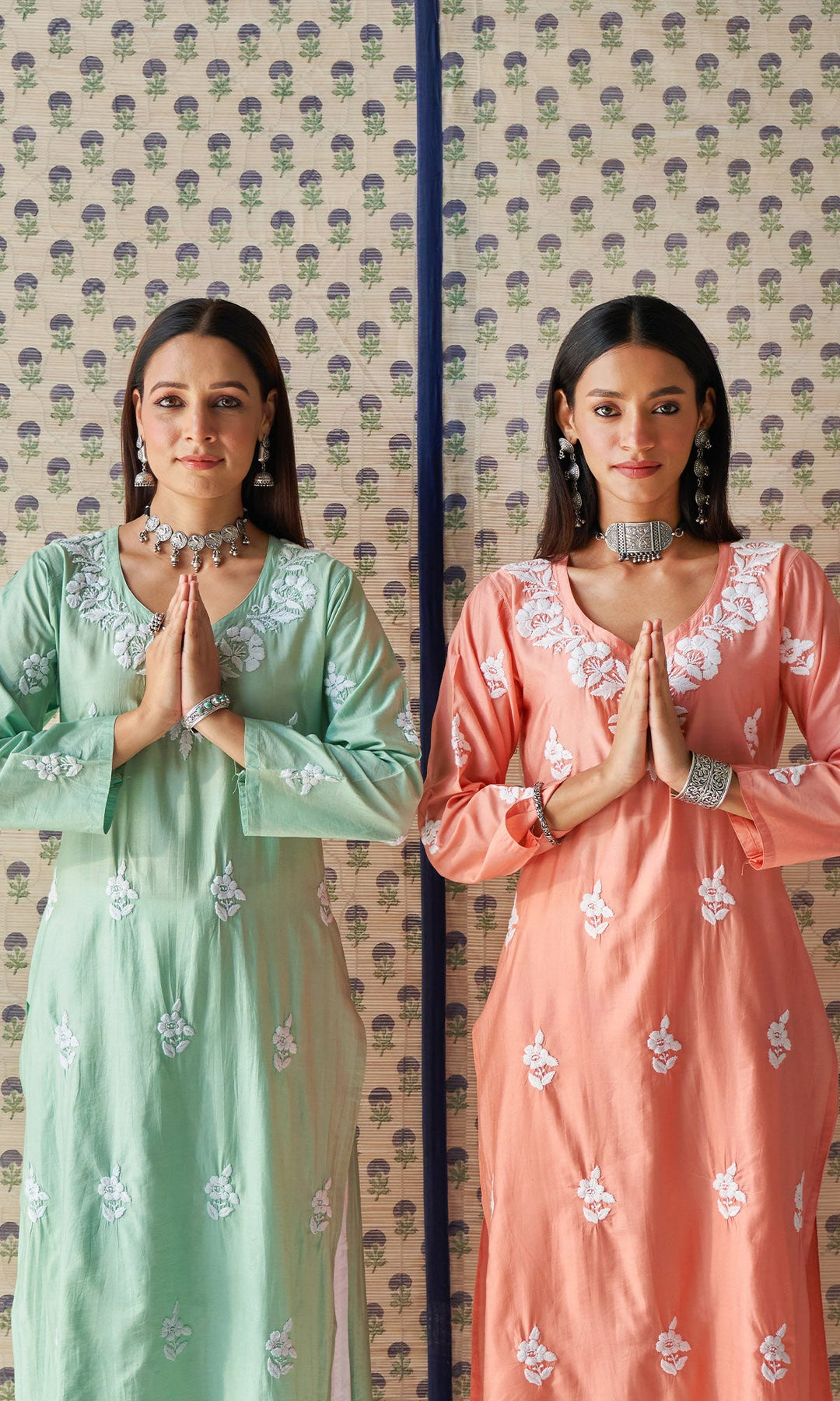 Handcrafted Chikankari Dark Peach Straight Kurta