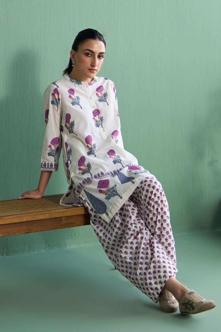 Mughal Summer Purple Kurta With Farshi Salwar Set Of 2