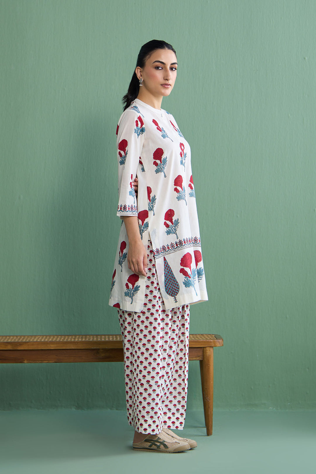 Mughal Summer Red Kurta With Farshi Salwar Set Of 2