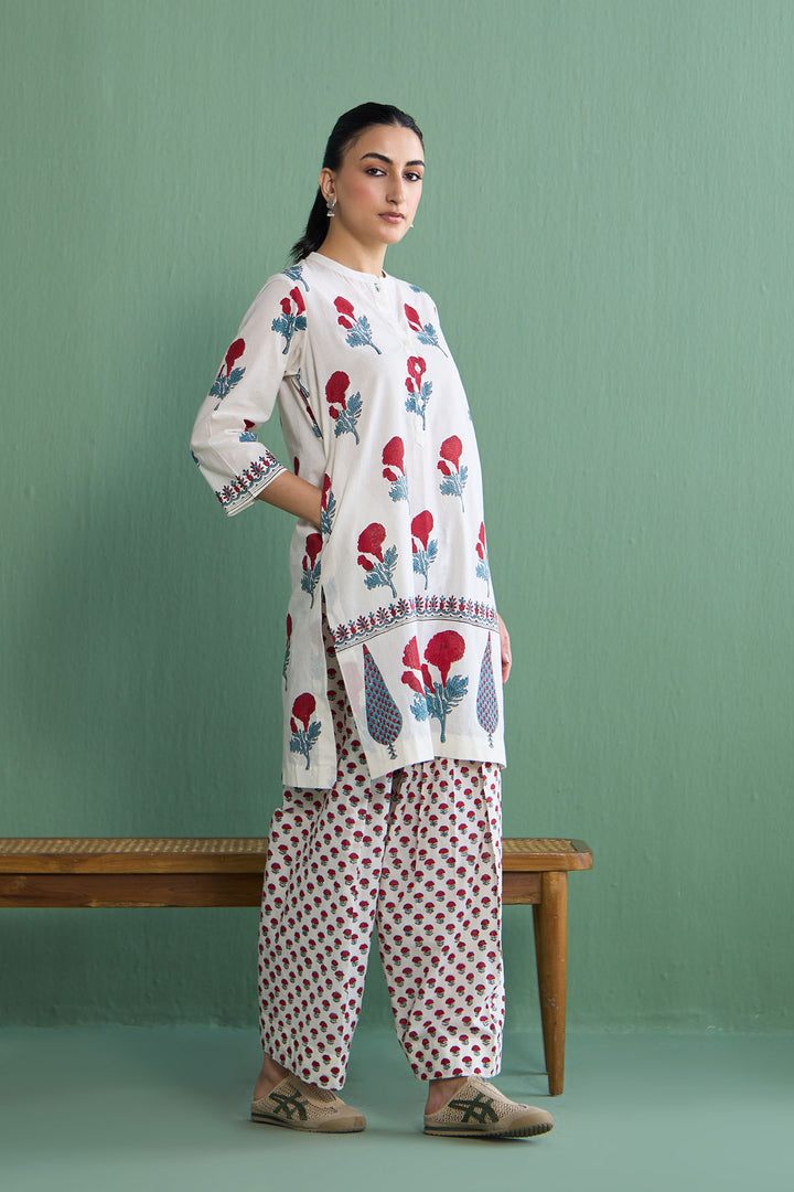 Mughal Summer Red Kurta With Farshi Salwar Set Of 2