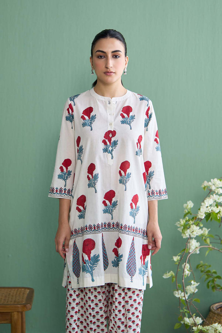 Mughal Summer Red Kurta With Farshi Salwar Set Of 2