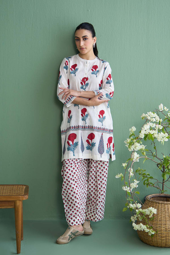 Mughal Summer Red Kurta With Farshi Salwar Set Of 2