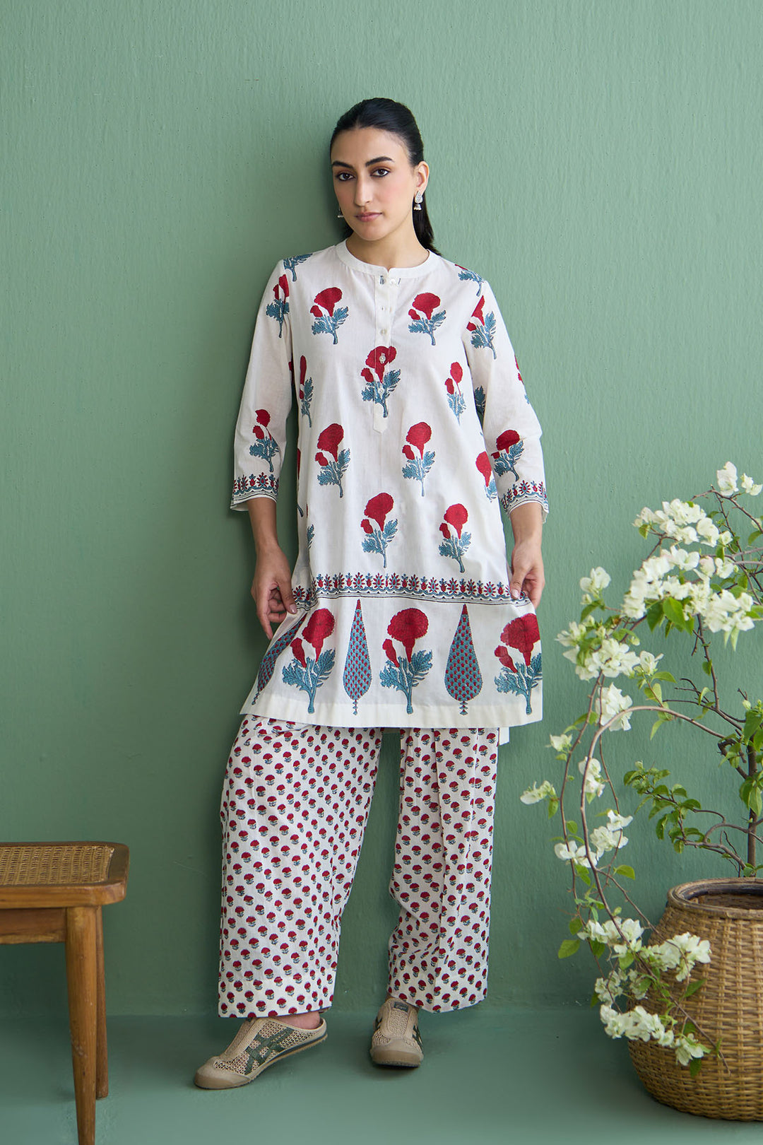 Mughal Summer Red Kurta With Farshi Salwar Set Of 2