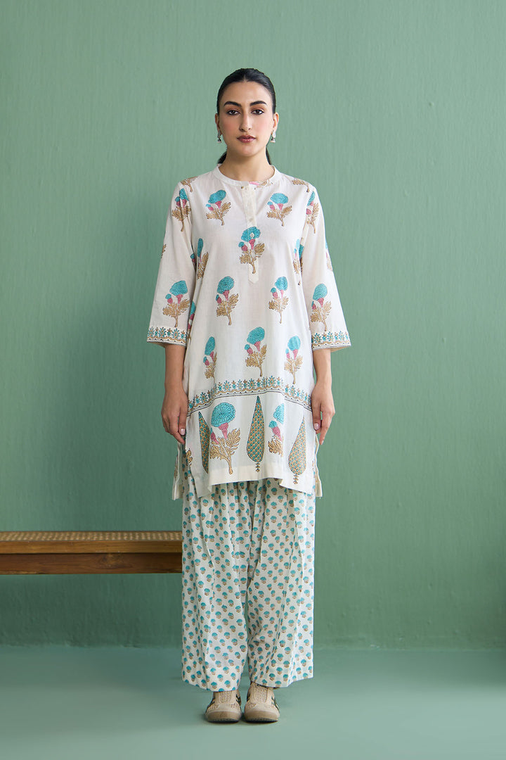Mughal Summer Turqoise Kurta With Farshi Salwar Set Of 2