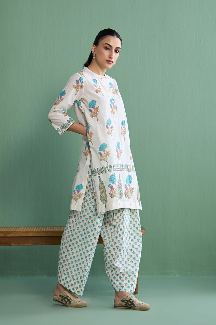 Mughal Summer Turqoise Kurta With Farshi Salwar Set Of 2