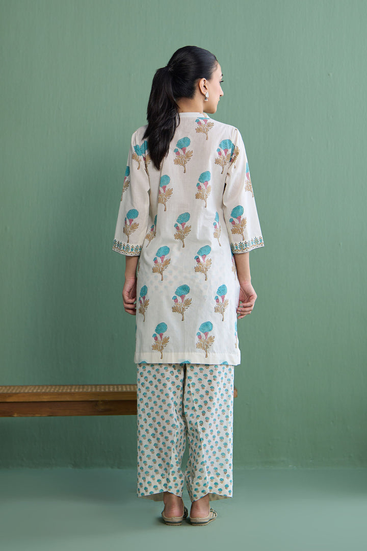 Mughal Summer Turqoise Kurta With Farshi Salwar Set Of 2