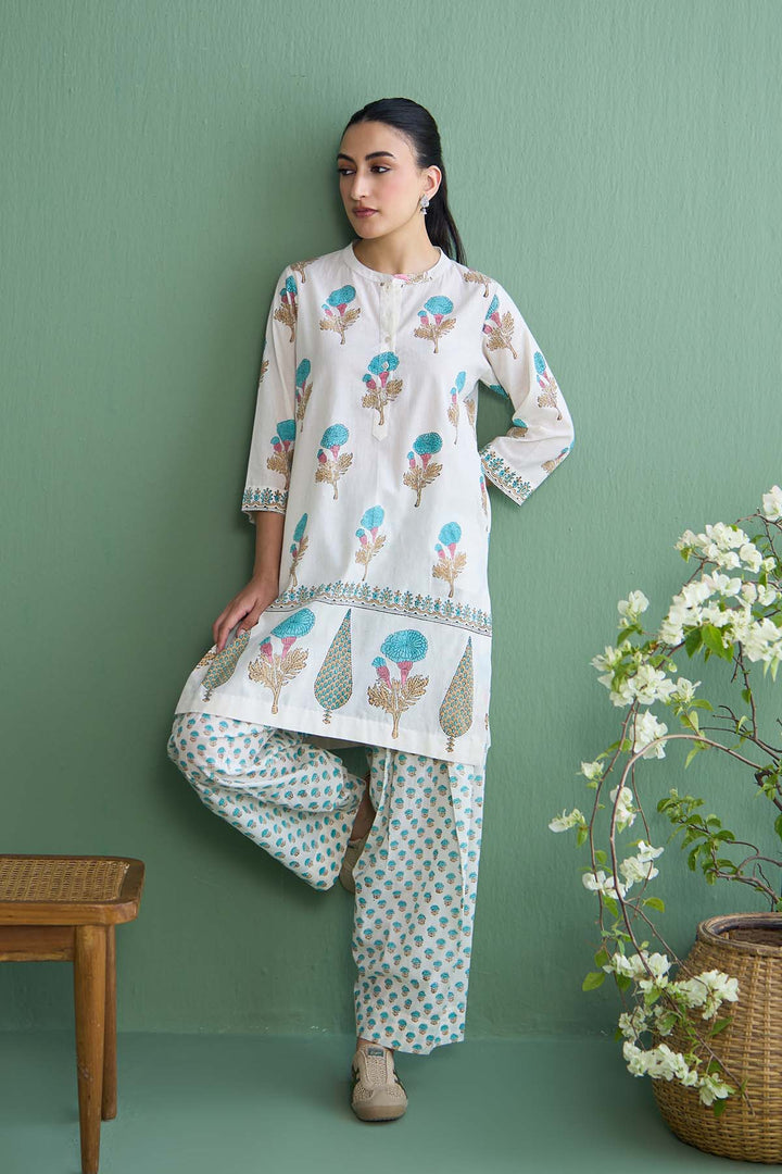 Mughal Summer Turqoise Kurta With Farshi Salwar Set Of 2