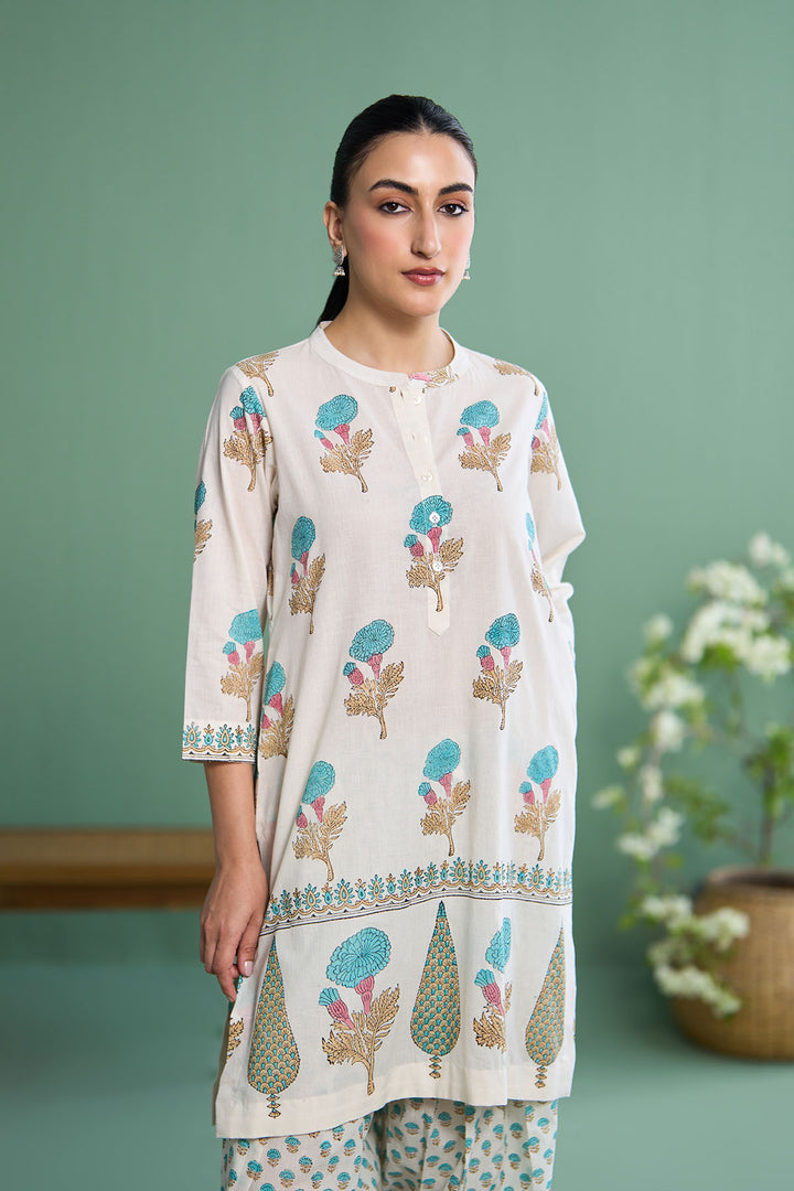 Mughal Summer Turqoise Kurta With Farshi Salwar Set Of 2