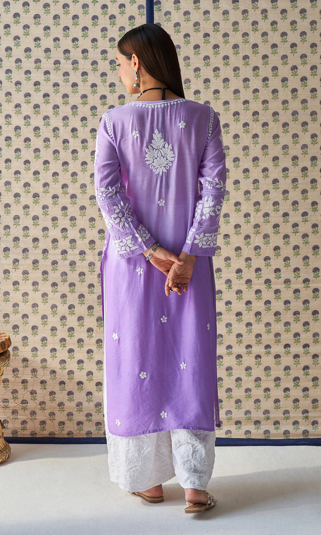 Handcrafted Chikankari Purple Ombre Straight Kurta