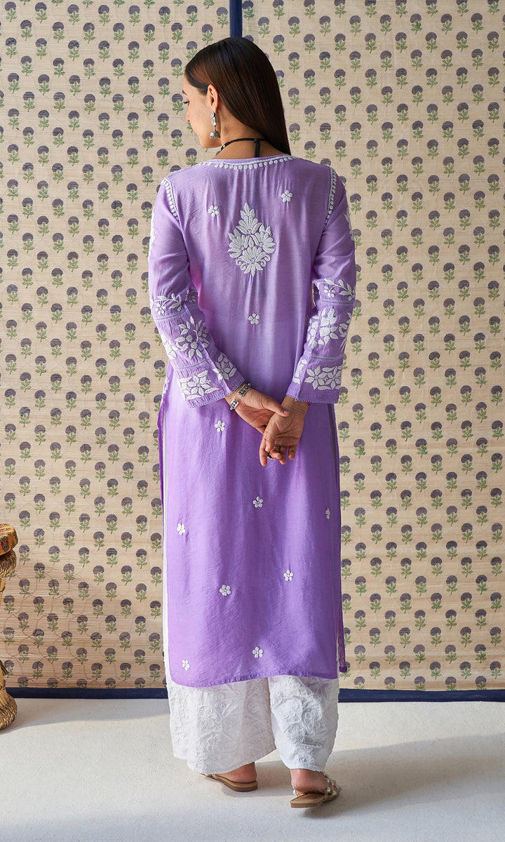 Handcrafted Chikankari Purple Ombre Straight Kurta