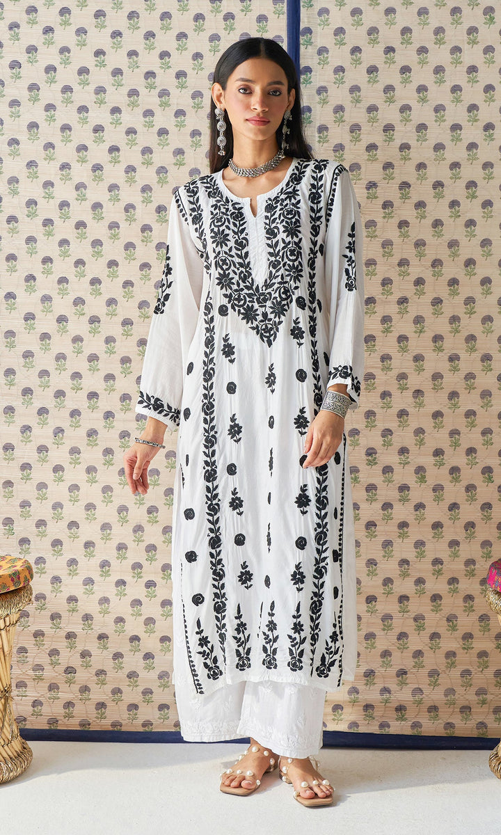 Handcrafted Chikankari White Straight Kurta