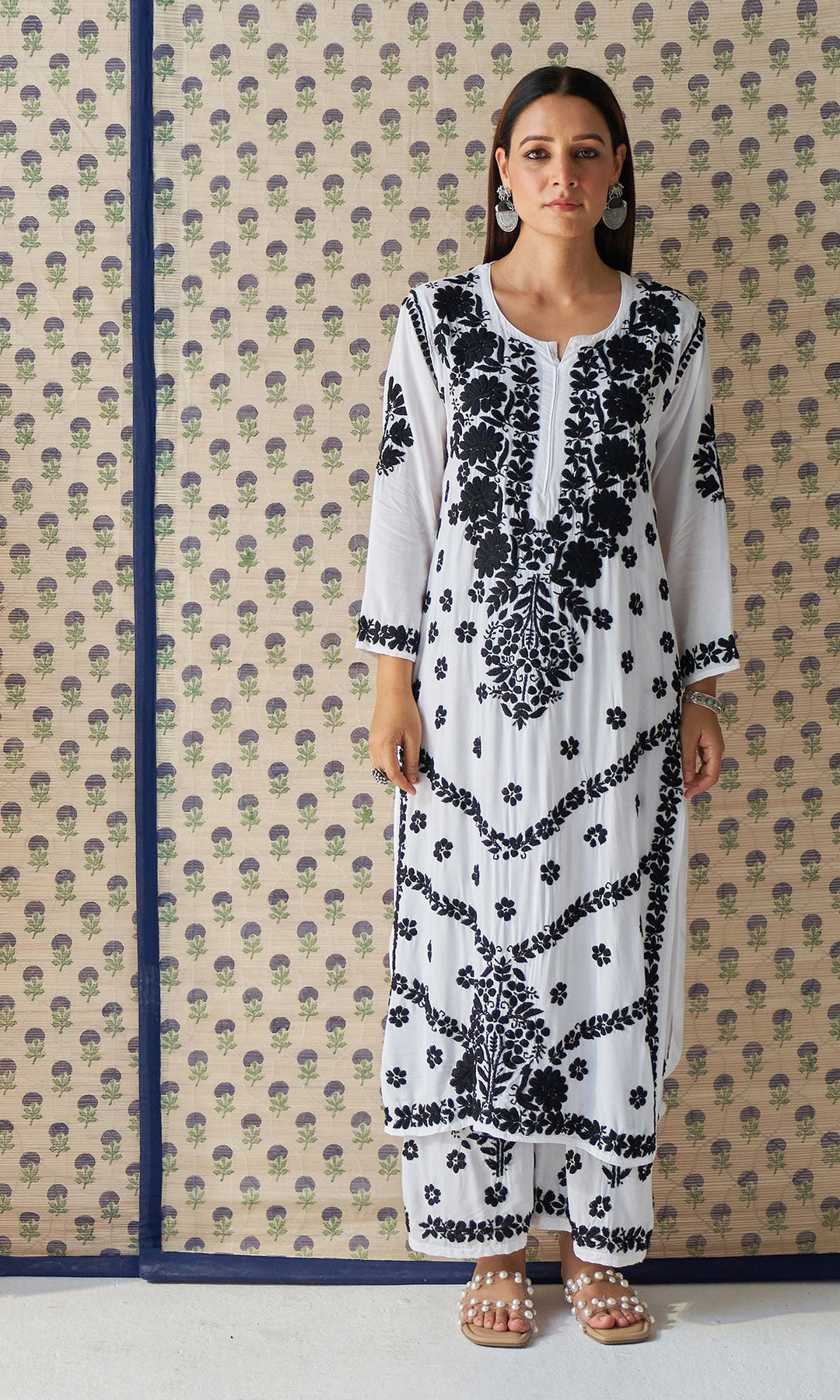 Handcrafted Chikankari White 2PC Kurta-Palazzo Set