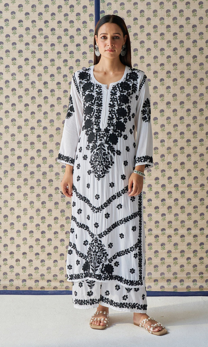 Handcrafted Chikankari White 2PC Kurta-Palazzo Set