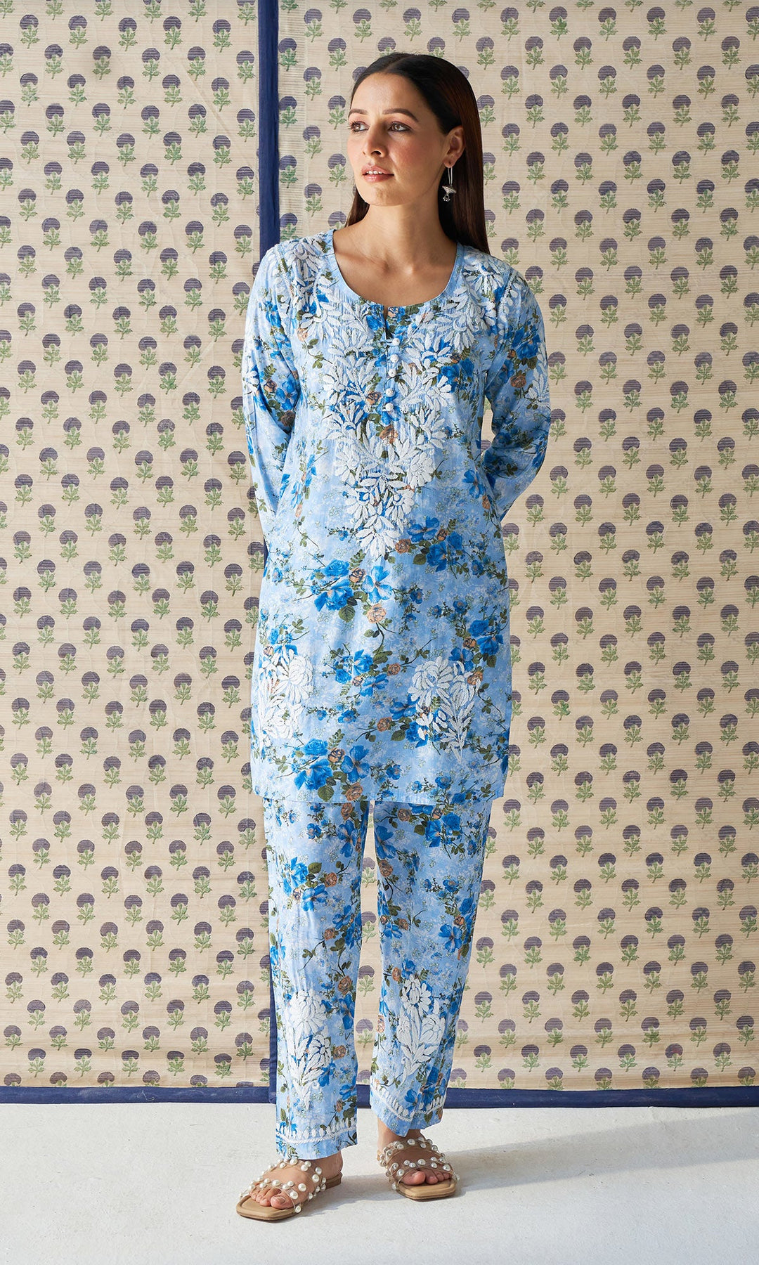 Handcrafted Chikankari Blue Co-ord Set