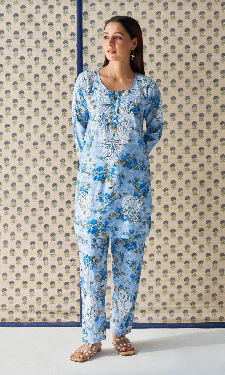 Handcrafted Chikankari Blue Co-ord Set