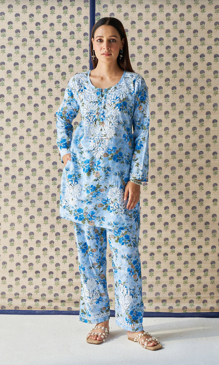 Handcrafted Chikankari Blue Co-ord Set