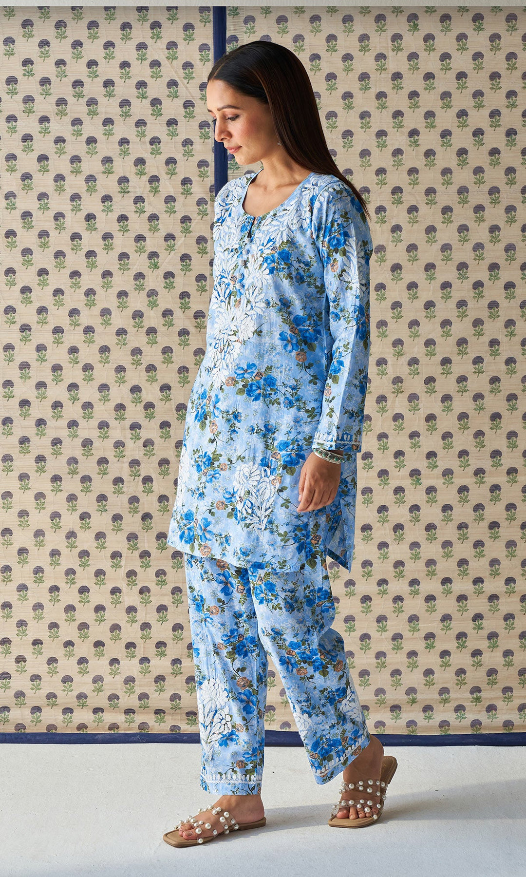 Handcrafted Chikankari Blue Co-ord Set