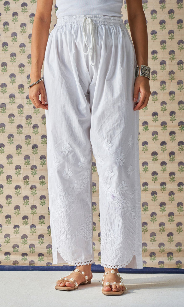 Handcrafted Chikankari White Straight Pants