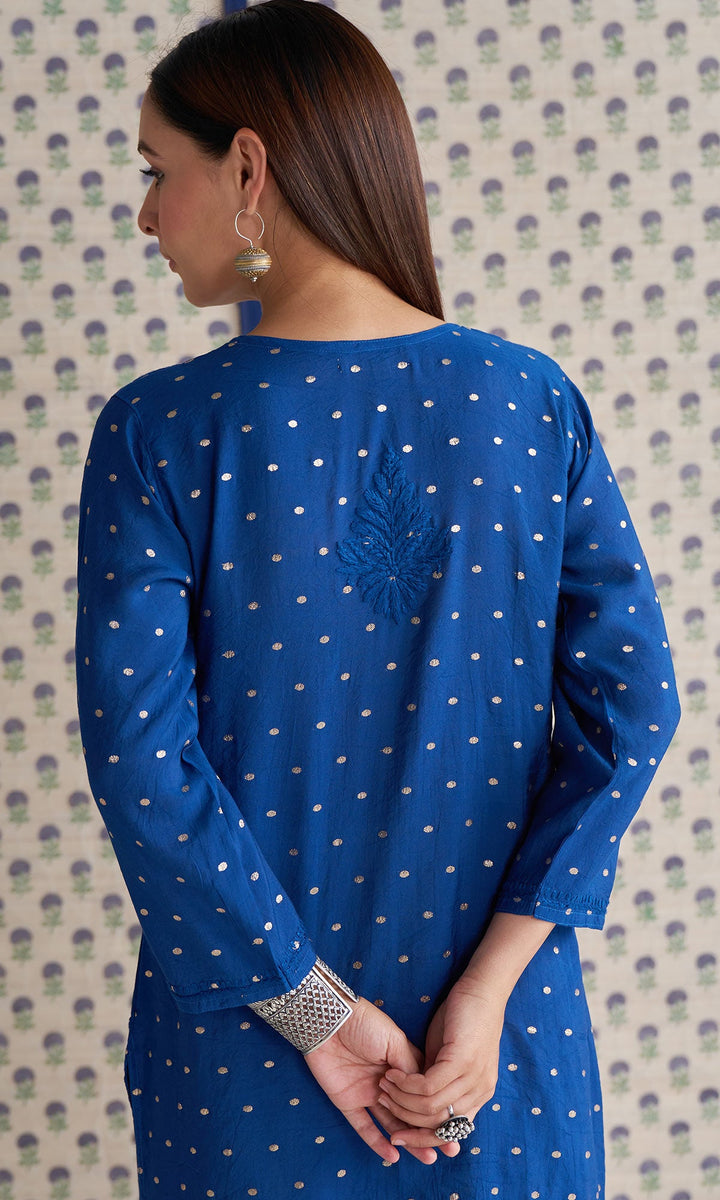 Handcrafted Chikankari Blue Straight Kurta