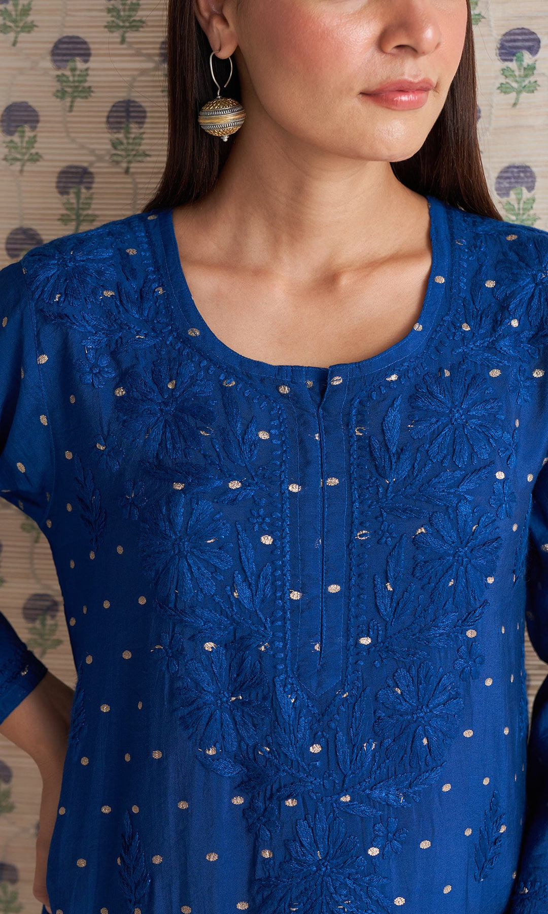 Handcrafted Chikankari Blue Straight Kurta