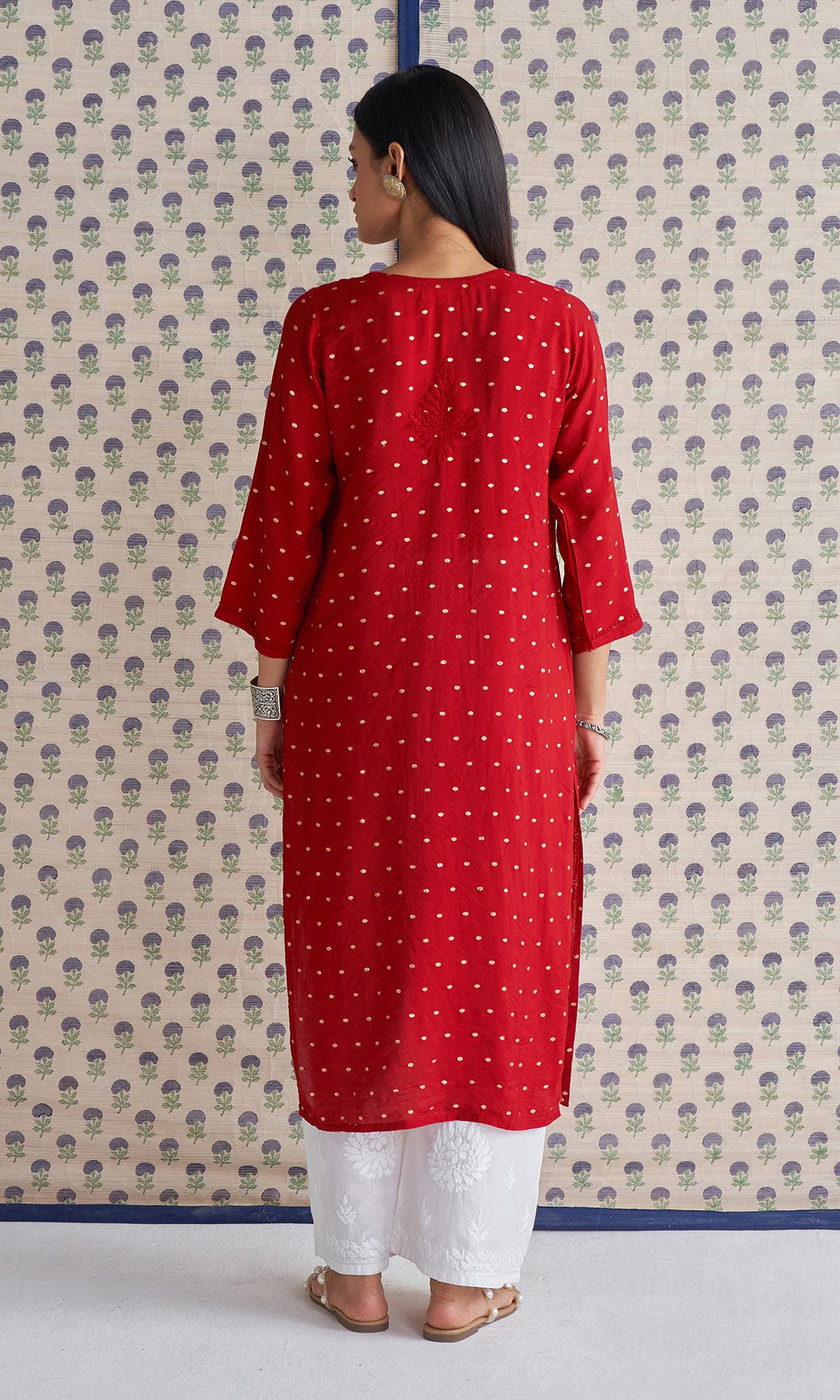 Handcrafted Chikankari Red Straight Kurta