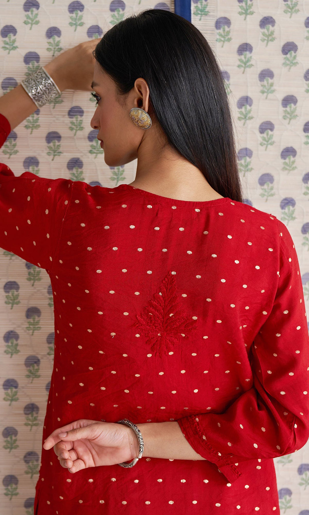 Handcrafted Chikankari Red Straight Kurta