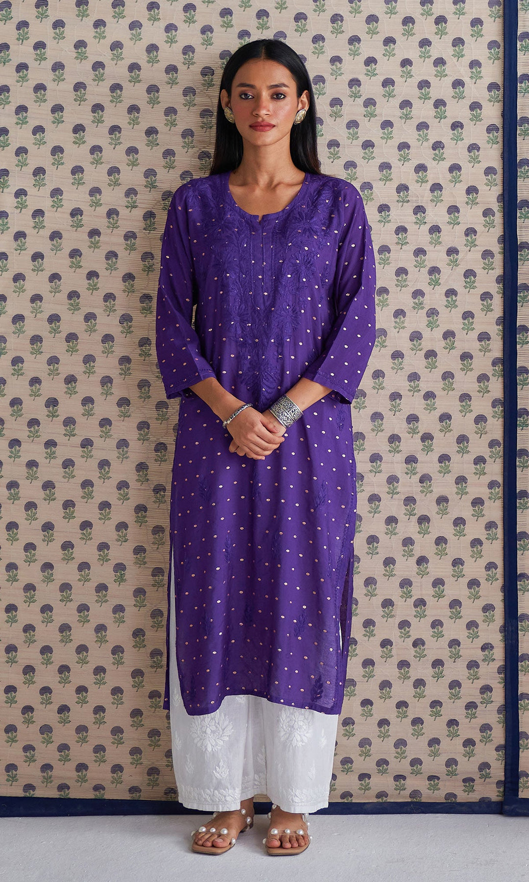 Handcrafted Chikankari Purple Straight Kurta
