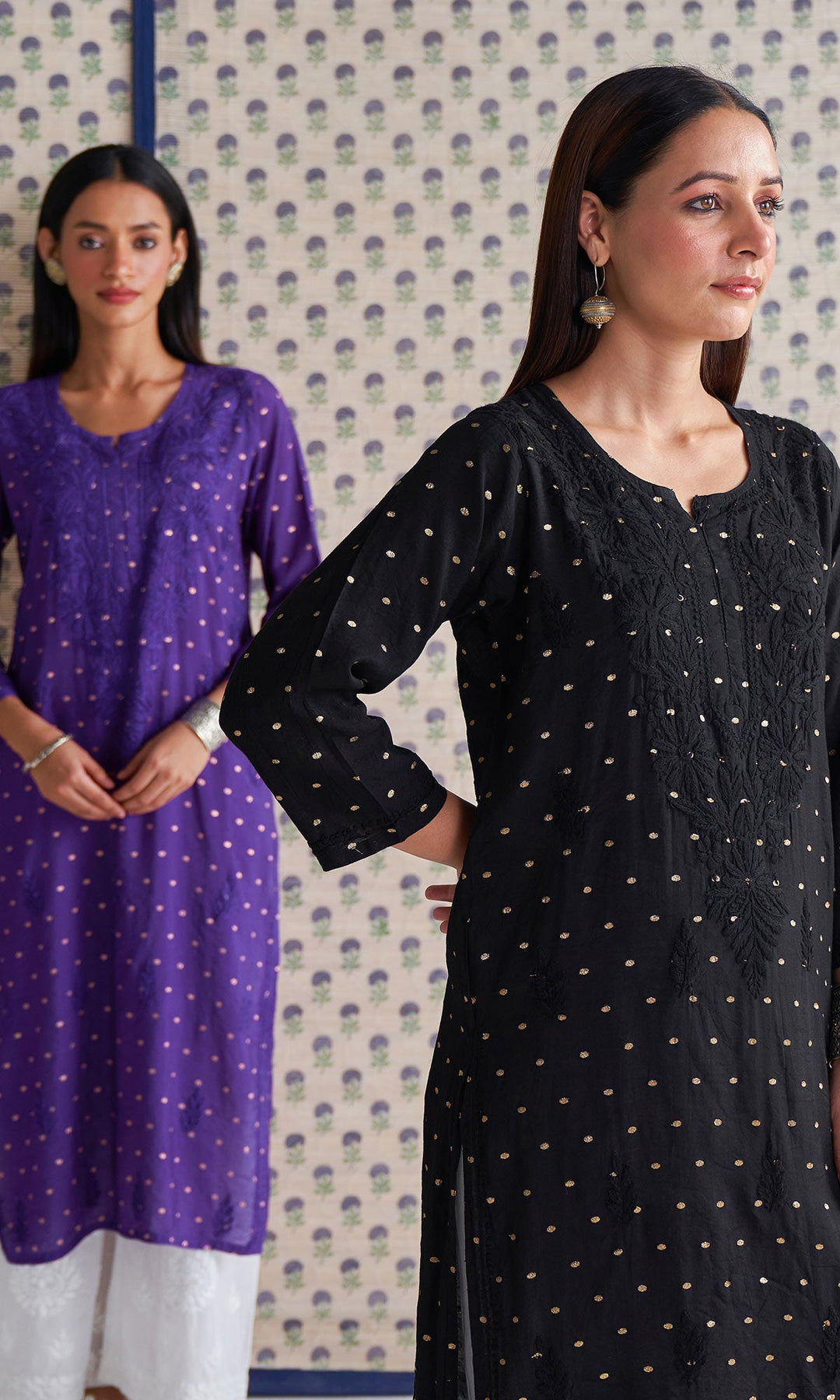 Handcrafted Chikankari Purple Straight Kurta