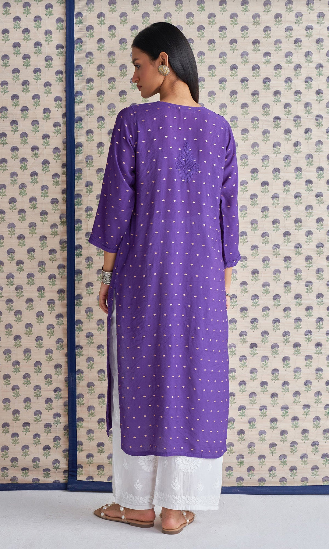 Handcrafted Chikankari Purple Straight Kurta