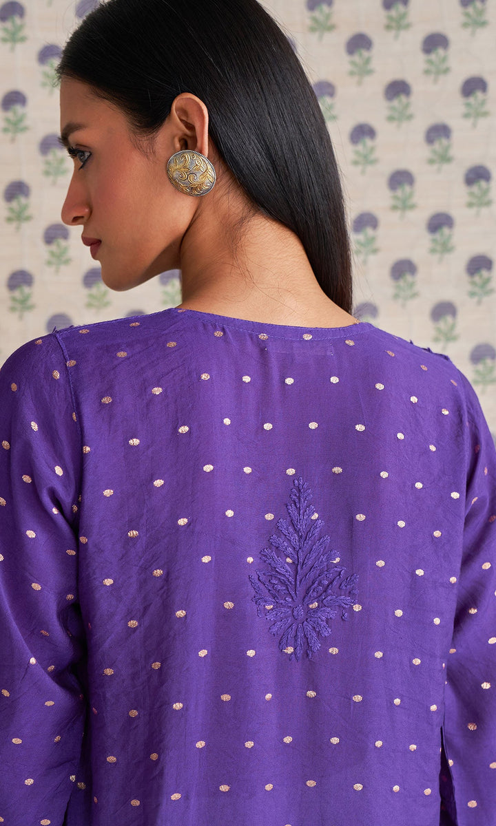 Handcrafted Chikankari Purple Straight Kurta