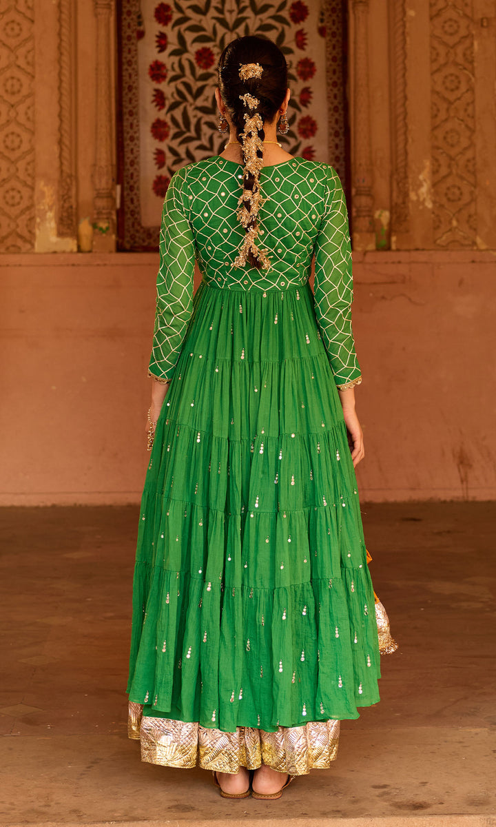 Phillauri 2 green gota work yoke anarkali with sharara and foil print dupatta (set of 3)